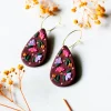 SLOW DAY STUDIOS Burgundy Floral Teardrop Hoop Earrings