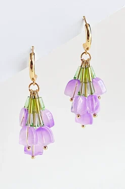 YELLOW DOTS Purple Tulip Bouquet Spilled Earrings